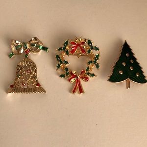 Set of Festive Christmas Brooches